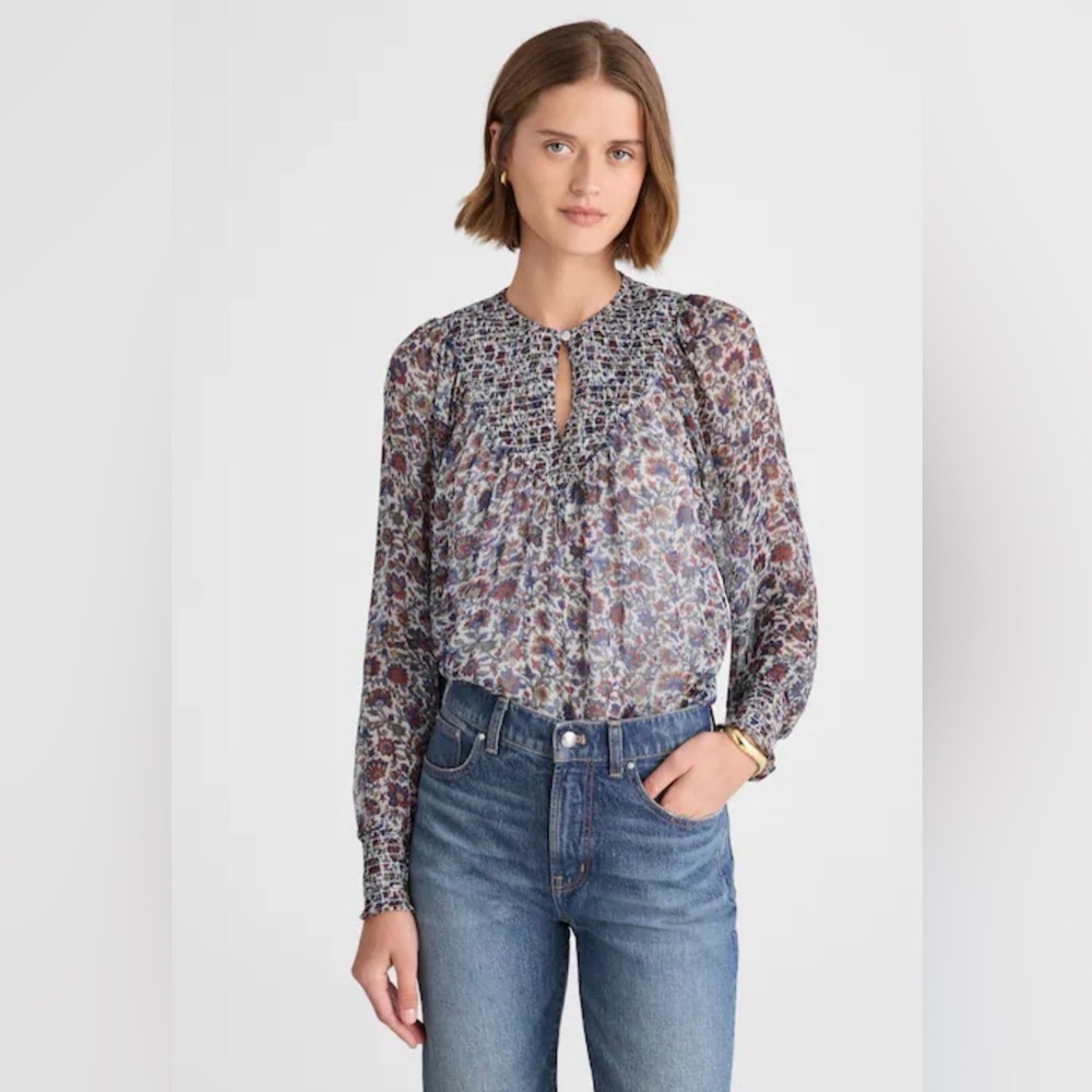 New Madewell Smocked Split Crewneck Top size Medium